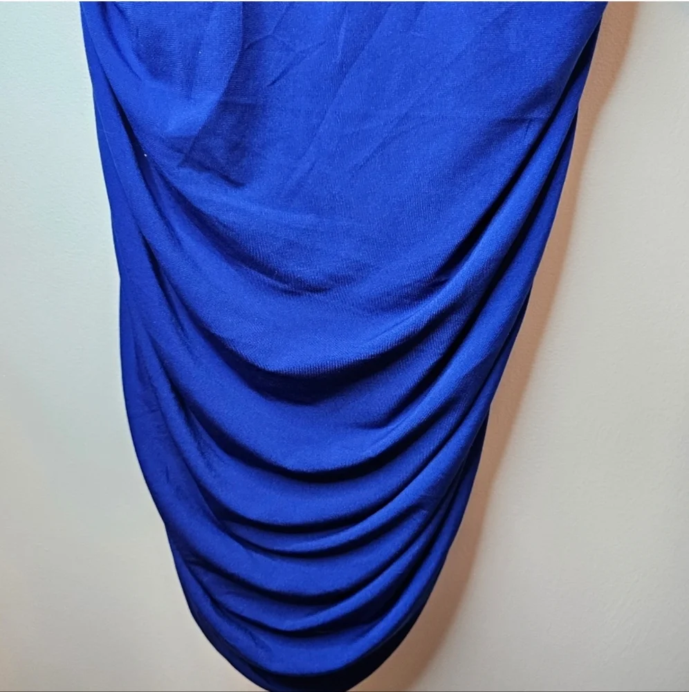 Emerald Sundae Royal Blue Ruched Cowl Neck Mini Dress L NWT